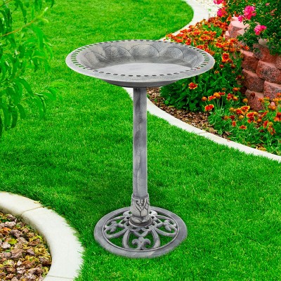 Nature Spring 20" Antique-Style Outdoor Garden Birdbath With Pedestal - Gray