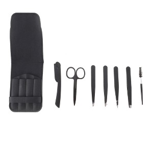 Unique Bargains Women Stainless Steel Portable Eyebrow Tweezer Kit Black 1 Set - 1 of 3