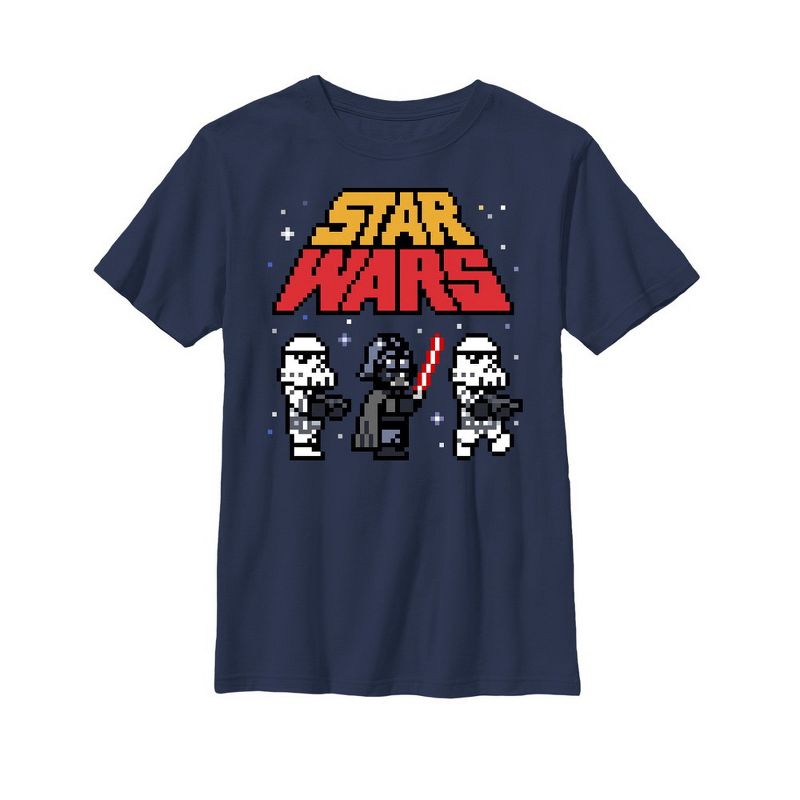 Boy's Star Wars Pixel Darth Vader and Stormtroopers T-Shirt, 1 of 4