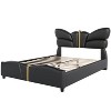Sapphtopaz PU Leather Upholstered Platform Bed Frame with Butterfly Headboard/Footboard & Gold Decor, No Box Spring Needed for Bedrooms, Teens&Adults - 2 of 4