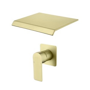 Cobbe Bathroom Sink Faucet for Vanity with Waterfall Spout 2-Hole Installation Wall-Mounted Single Handle Faucet Brushed Gold - 1 of 4
