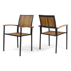 XINGHANZHENXUAN Gray 2 Pcs Modern Industrial Dining Chairs, Outdoor Patio Chairs with Vertical Slat Design for Backyard, Garden & Bistro - 1 of 4