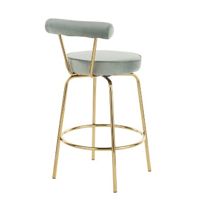 Sage Green Velvet Swivel Counter Stool with Gold Metal Frame