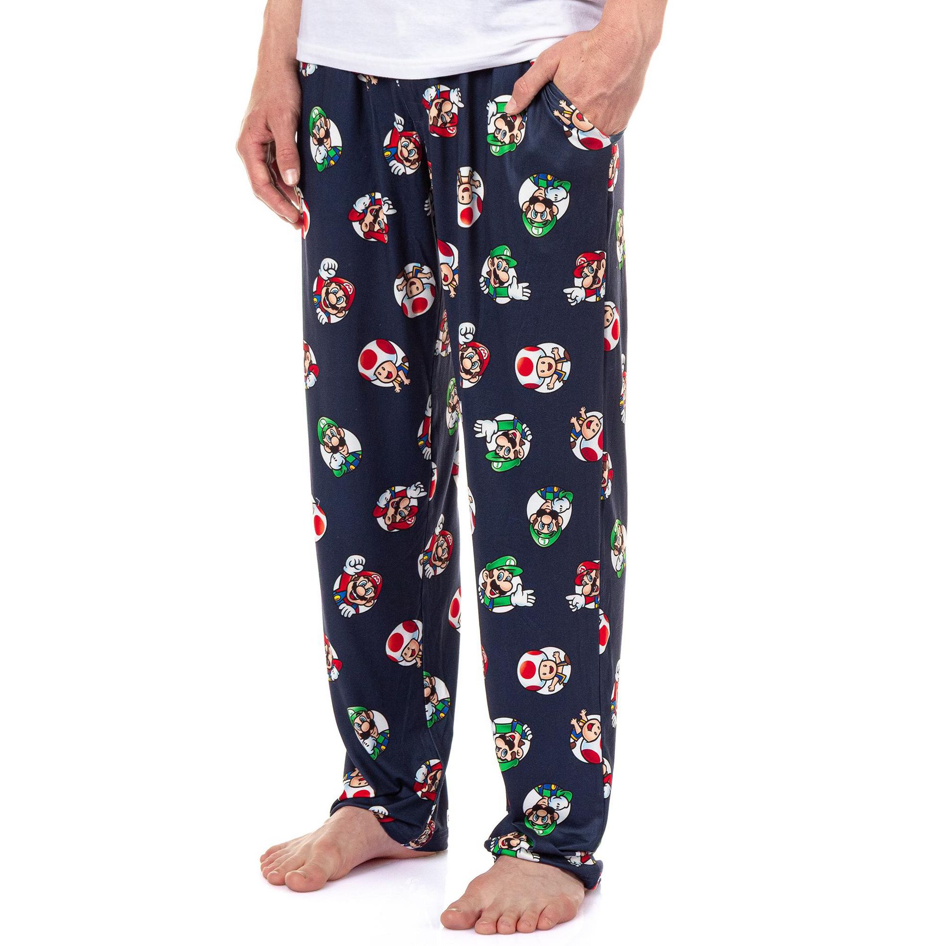 Seven Times Six Super Mario Pajama Pants Men's Luigi Toad Porthole Pajamas Lounge Sleepwear Blue