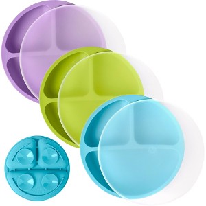 WeeSprout Suction Plates for Babies & Toddlers | 100% Silicone | Plates Stay Put with Suction Feature | Divided Design | 3 Pack - 1 of 4