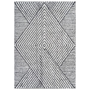 World Rug Gallery Minimal Stripe Geometric Shag Rug – Anthracite Dark Gray – Medium Pile – Cozy & Modern - 1 of 4
