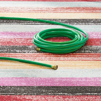 Red and Pink Striped Synthetic Indoor/Outdoor Area Rug