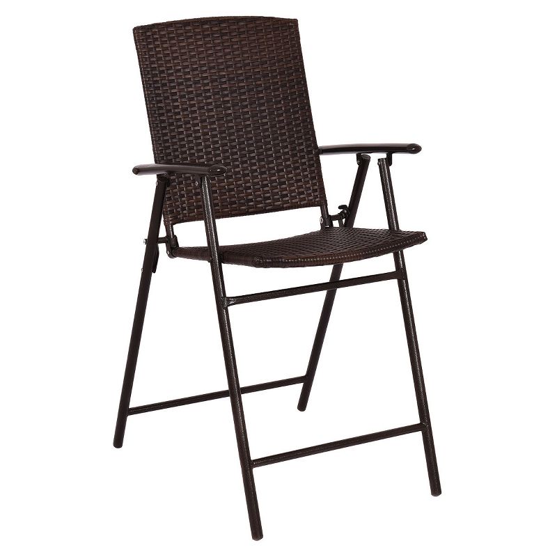 Costway 5PCS Rattan Patio Furniture Set 4 Bar Stool Folding Chair + Bar Table W/Glass Top, 2 of 10
