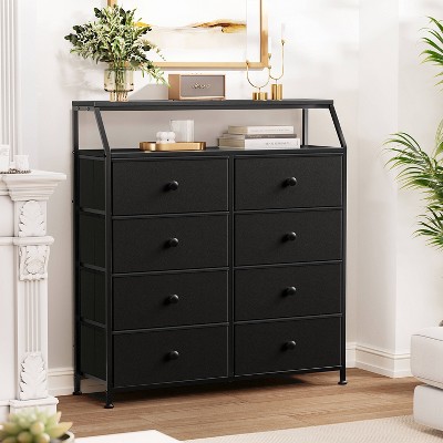 WOWLIVE 8 Drawer Dresser with 2-Tier Open Shelf, Double Chest of Drawer