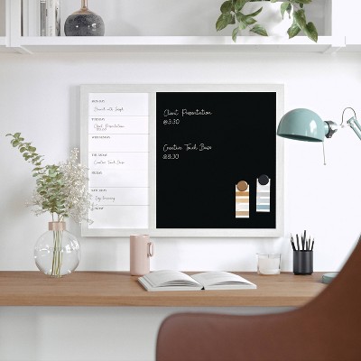 Martha Stewart Magnetic Weekly Calendar Dry Erase Board and Chalk Board Woodgrain Frame White