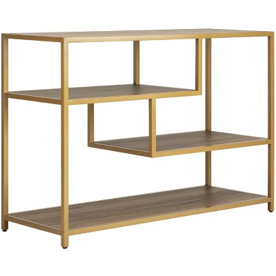 Walnut and Gold 3-Tier Geometric Console Table with Storage