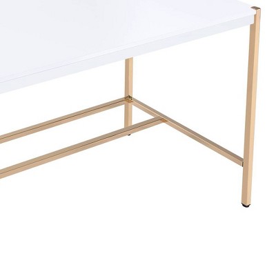 Elegance White & Gold Writing Desk with USB Port and Cable Management