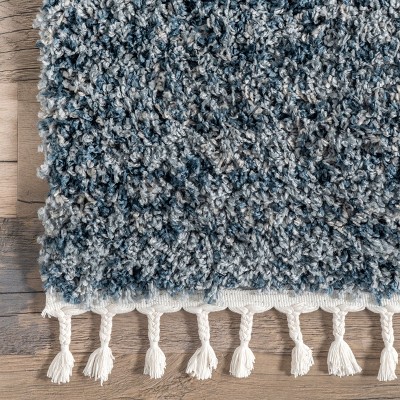 Brooke Blue and Ivory Shag Tasseled Runner Rug