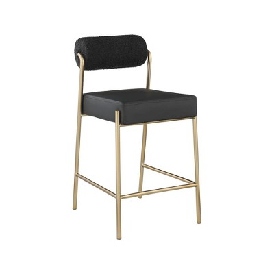 Meridian Furniture,Carly Black Vegan Leather Seat / Boucle Fabric Back Counter Stool