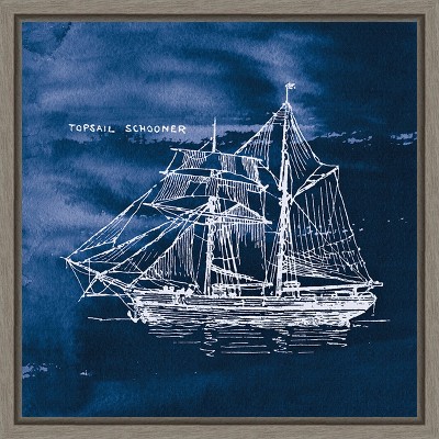 Amanti Art Sailing Ships V Indigo by Wild Apple Portfolio Canvas Wall Art Print Framed 16-in. x 16-in.