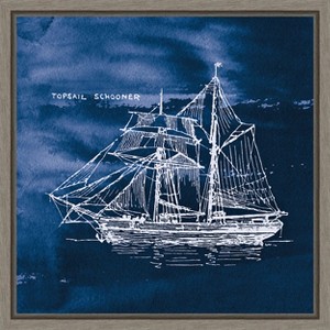 Amanti Art Sailing Ships V Indigo by Wild Apple Portfolio Canvas Wall Art Print Framed 16-in. x 16-in. - 1 of 4