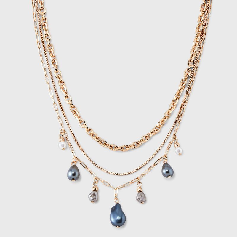 Chain Pearl Multi-Strand Necklace Set 3pc - A New Day™, 1 of 7