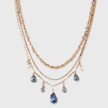 Chain Pearl Multi-Strand Necklace Set 3pc - A New Day™