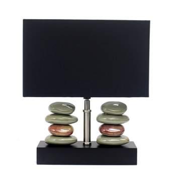Rectangular Dual Stacked Stone Ceramic Table Lamp with Shade Black - Elegant Designs
