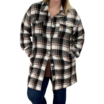 Women's Plaid Flannel Shirt Coat - Vanilla Sky