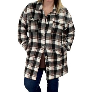 Women's Plaid Flannel Shirt Coat - Vanilla Sky - 1 of 3