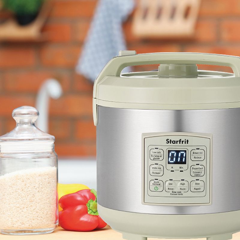 Starfrit 14-Cup Low-Carb Electric Rice Cooker, Green/Gray—with 7 Presets, 5 of 7