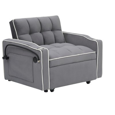 Airsurfer Versatile Foldable Velvet Sofa Bed, 3 Lengths Adjustable, with USB Port, Ashtray & Swivel Phone Stand
