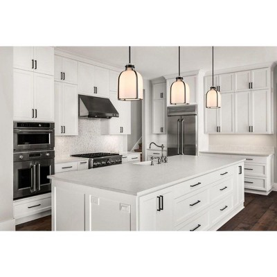 Matte Black Glass 1-Light Chandelier with Nickel Accents