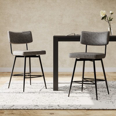 FURNIinspire Counter And Bar Stools Swivel Counter Height Stools Set of 2, Kitchen Bar Stool with Footrest, PU Cushion, Gray, 19"*21.75"*38.5"
