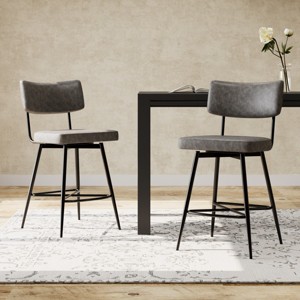 FURNIinspire Counter And Bar Stools Swivel Counter Height Stools Set of 2, Kitchen Bar Stool with Footrest, PU Cushion, Gray, 19"*21.75"*38.5" - 1 of 4