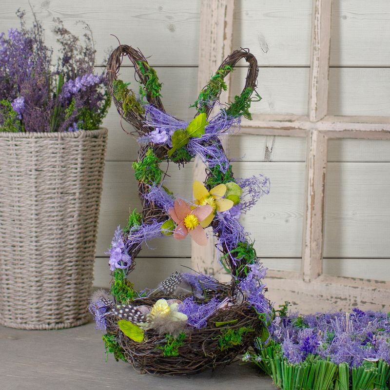 Northlight 14.5" Purple and Green Artificial Floral Bunny Shaped Basket, 2 of 5