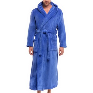 ADR Men's Robe, Plush Fleece Hooded Bathrobe Man, Long Warm Cozy Bath Robe Man - 1 of 4