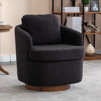 Boucle Swivel Accent Armchair Barrel Chair,360 Degrees Swivel Rocking Accent Leisure Chair With Soild Wood Round Brown Base Leg-Maison Boucle‎