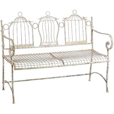 Evergreen Birdcages Antique-White Metal Garden Bench