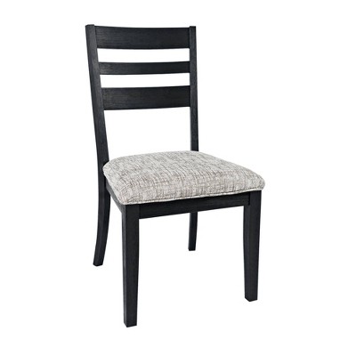 Set of 2 Wooden Chairs with Cushioned Seat and Ladder Backrest Gray - Benzara