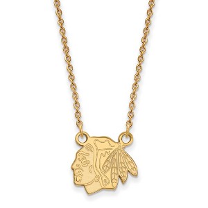 Black Bow Jewelry 14k Yellow Gold Plated Sterling Silver Chicago Blackhawks NHL Necklace 18 Inch - 1 of 4