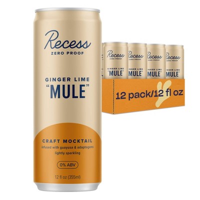 Recess Zero Proof Craft Mocktails, Alcohol Free, Ginger Lime "Mule" - 12 Fl Oz Can (Pack of 12)