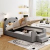 Twin Size Upholstered Daybed with Bear Shaped Headboard, Hydraulic System and Breathable Mesh Fence, Gray - 2 of 4