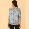INSPIRE CHIC Women's Round Neck Ruffle 3/4 Sleeve Floral Print Chiffon Blouse - 4 of 4