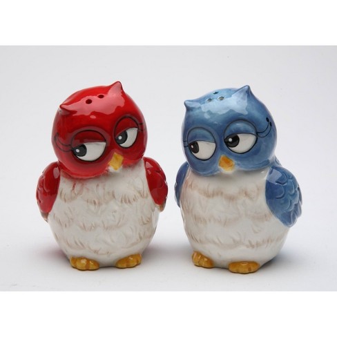 Kevins Gift Shoppe Ceramic Blue and Red Owl Salt and Pepper Shakers - image 1 of 3