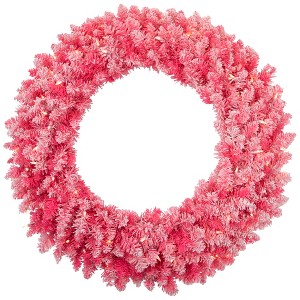 Northlight 36" Prelit Flocked Hot Pink Artificial Christmas Wreath - Clear Lights - 1 of 4
