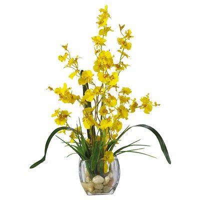 Nearly Natural Dancing Lady Orchid Liquid Illusion Silk Flower Arrangement Yellow