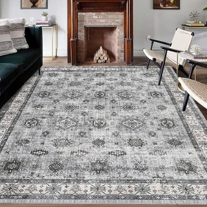 Acekool 4x6 Vintage Area Rug, Machine Washable, Anti-Slip, Stain Resistant, Non-Shedding Floral Carpet for Living Room, Dining, Office, Blue - 1 of 4