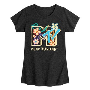 Girls' - MTV - Drawn Floral Logo Fitted Short Sleeve Graphic T-Shirt - 1 of 4