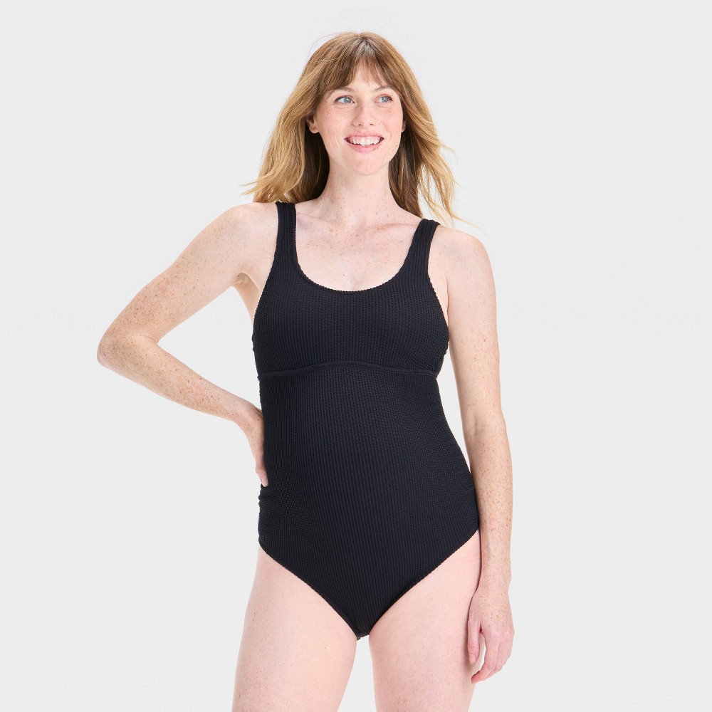 Photos - Swimwear Crinkle Maternity Swimsuit - Isabel Maternity by Ingrid & Isabel™ Black L