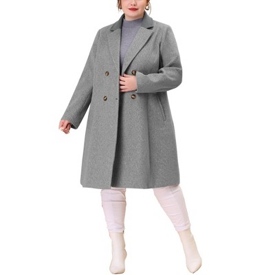 Agnes Orinda Women's Plus Size Fashion Notched Lapel Double Breasted Pea Coats