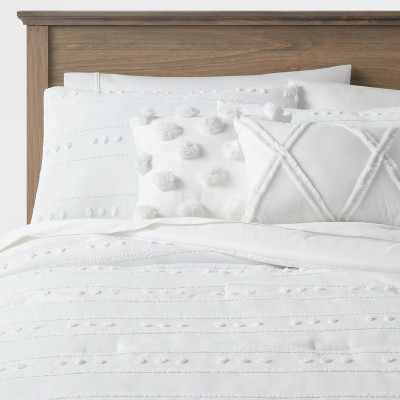 5pc Full/Queen Quinlan Clipped Stripe Dot Comforter Bedding Set White - Threshold&#8482;