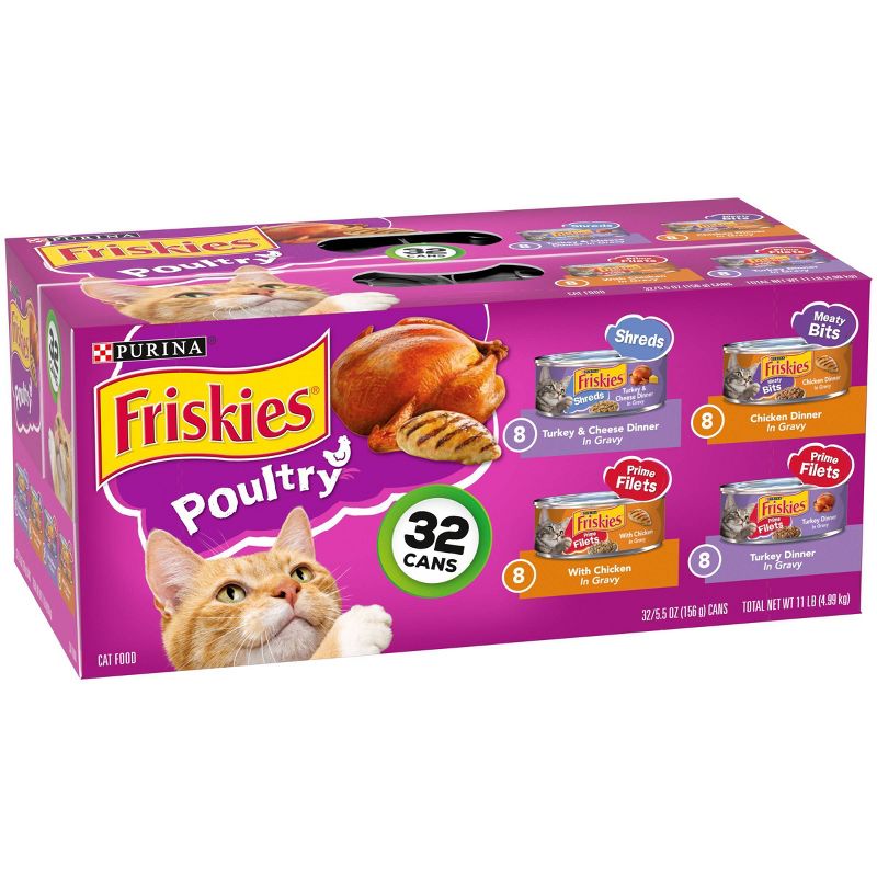 Purina Friskies Shreds, Meaty Bits &#38; Prime Filets with Chicken, Turkey and Cheese Flavor Wet Cat Food - 5.5oz/32ct Variety Pack, 5 of 9