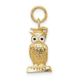 Black Bow Jewelry 14k Yellow Gold & Enamel Graduation Owl Charm or Pendant, 7mm - 1 of 3