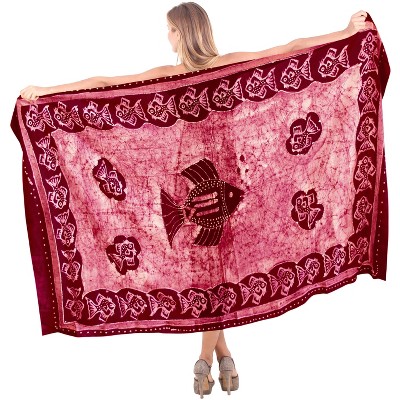 LA LEELA Women's Wrap Sarong Swimwear Cover up Wraps Vacation Beachwear Swimsuit Skirts Bathing Suit One Size Pink, Fish